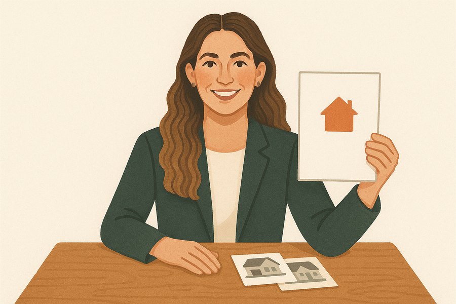 Illustration of a Western NC real estate agent presenting a home valuation report with neighborhood comps